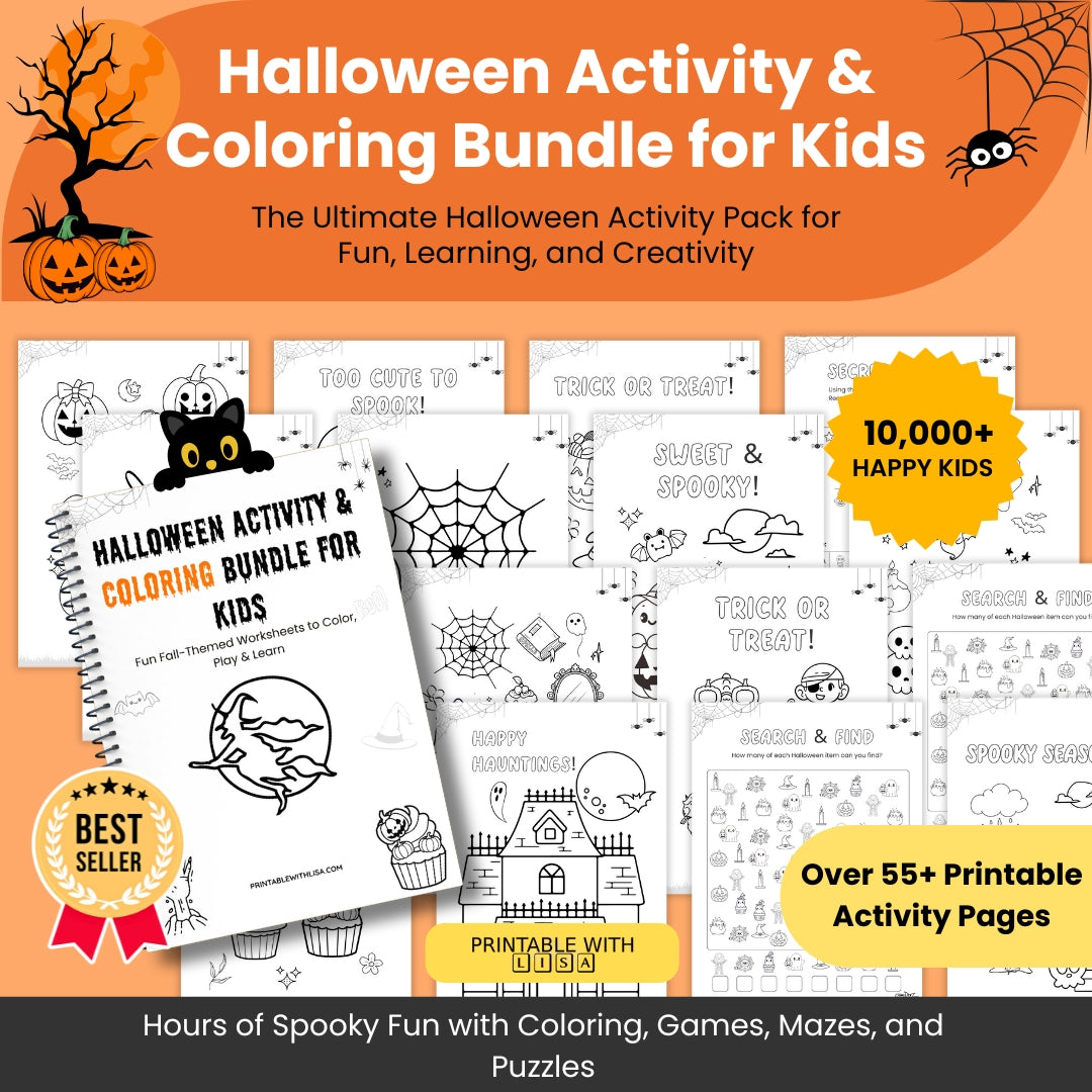 Halloween Activity & Coloring Bundle for Kids โ 55+ Fun Learning Pages