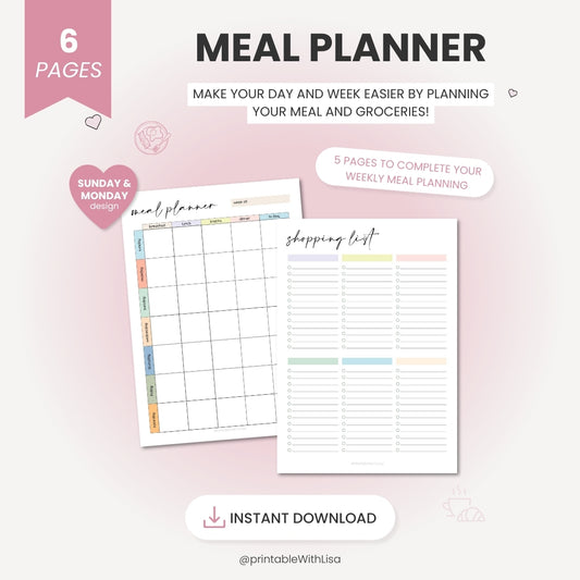 Meal Planner Printable, Meal Tracker, Food Journal
