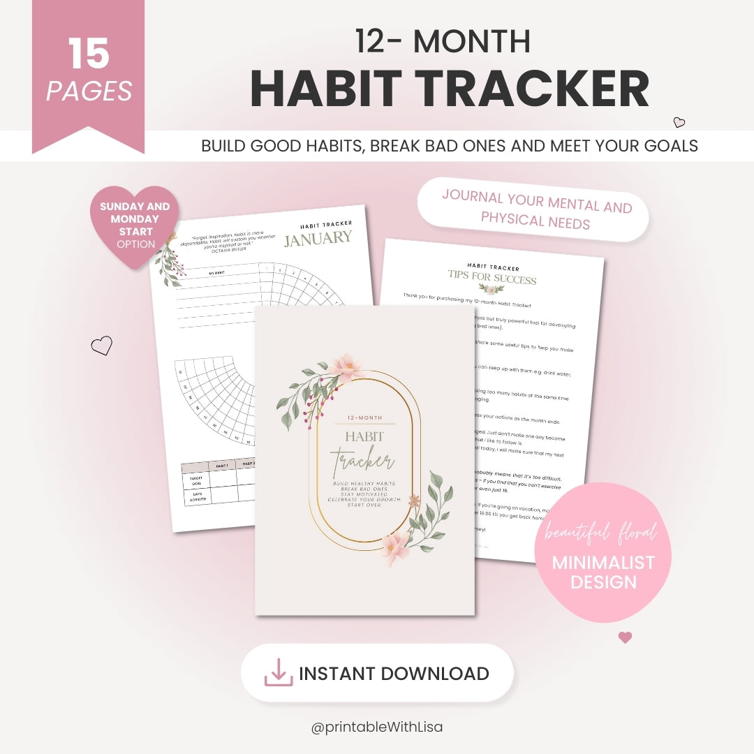 Circle Daily Habit Tracker – 12-Month Watercolor Habit Planner for Goal Tracking