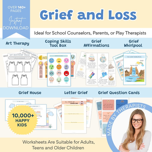 Grief and Loss Therapy Workbook Bundle โ 140+ Pages of Healing Tools for Kids, Teens & Adults
