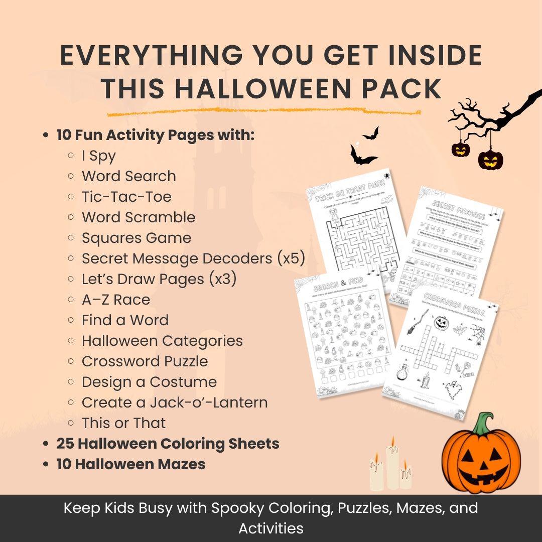 Halloween Activity & Coloring Bundle for Kids โ 55+ Fun Learning Pages