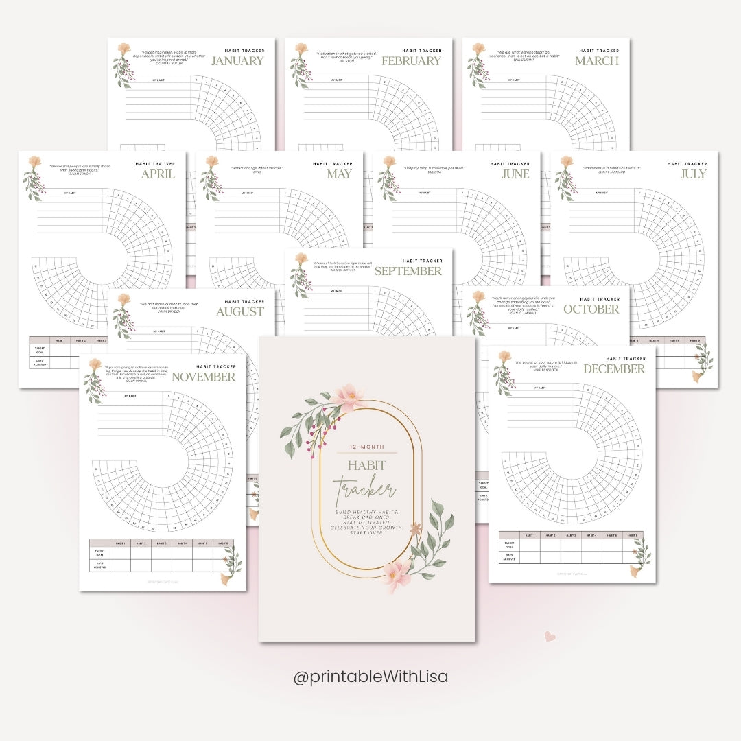 Circle Daily Habit Tracker – 12-Month Watercolor Habit Planner for Goal Tracking