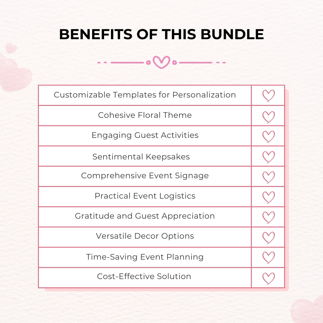 Blossom & Love Bridal Shower Collection โ Elegant Templates & Fun Games for a Perfect Celebration