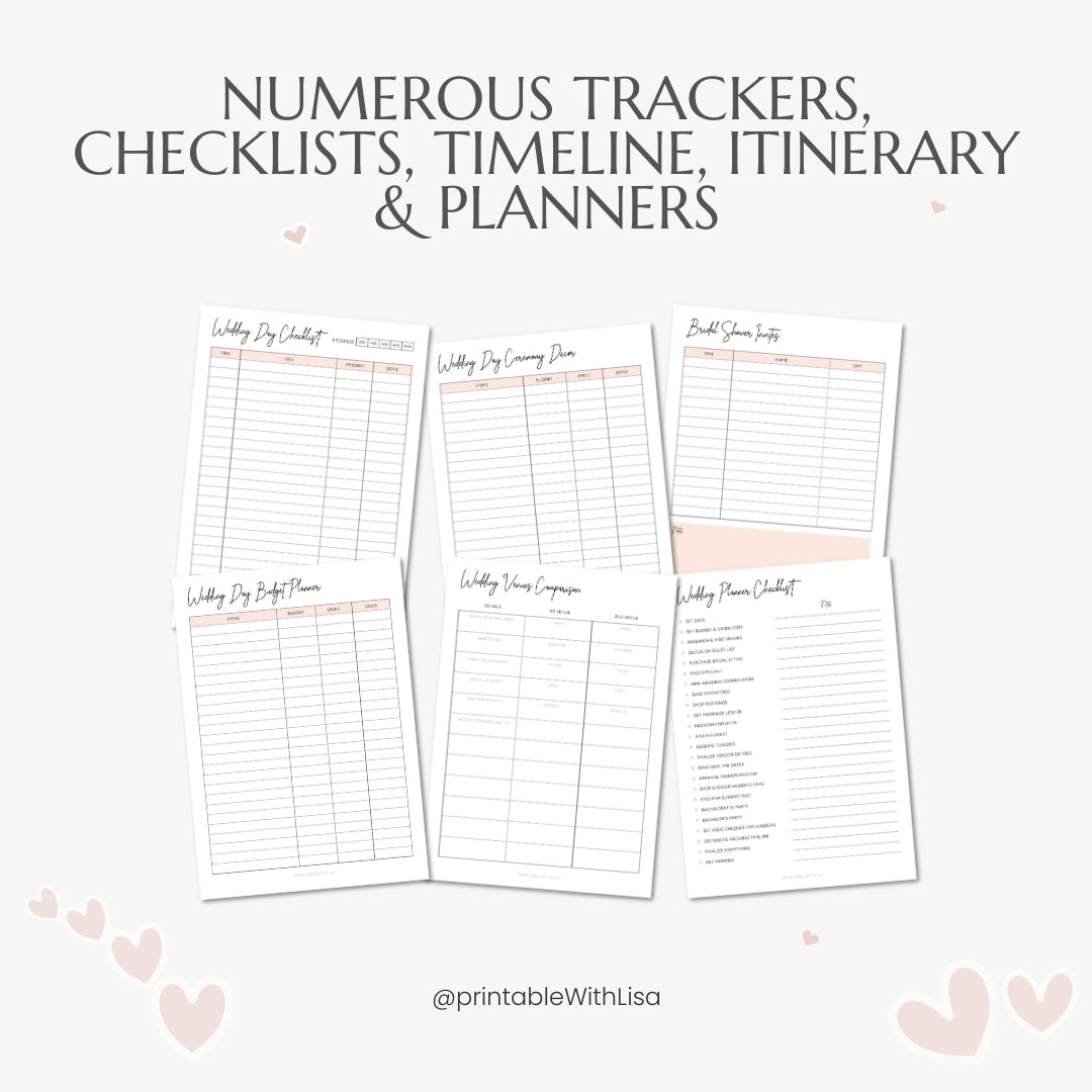 Wedding Planner | 34 Page Printable Wedding Organizer for Bride & Groom, Checklist, Budget & Timeline