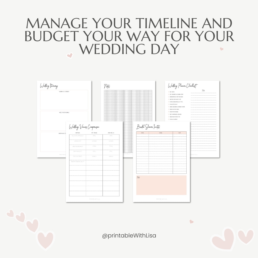 Wedding Planner | 34 Page Printable Wedding Organizer for Bride & Groom, Checklist, Budget & Timeline