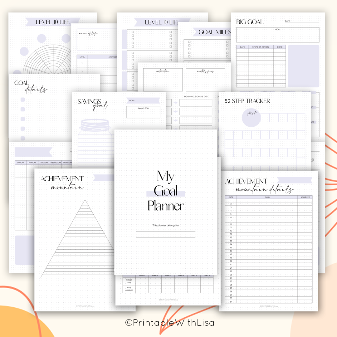 Bullet Journal Goal Planner, Printabale BUJO - Level 10 Life, Milestones, Trackers & Printable Dotted Grid