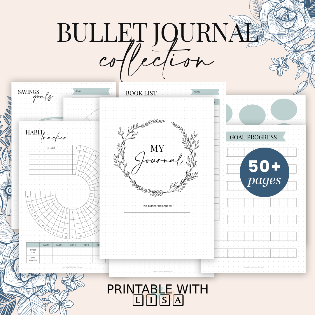 Bullet Journal Printable - Hand Drawn Style - Bundle - BUJO Dotted Gri ...