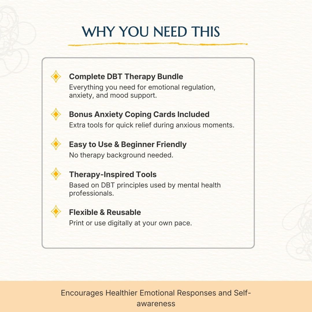 Mental Health / Anxiety Bundle 90% off bundle, DBT Flash Card, DBT Cheat Sheet, DBT Worksheet, Mental Health Journal, Self-Care Planner, Anxiety Journal
