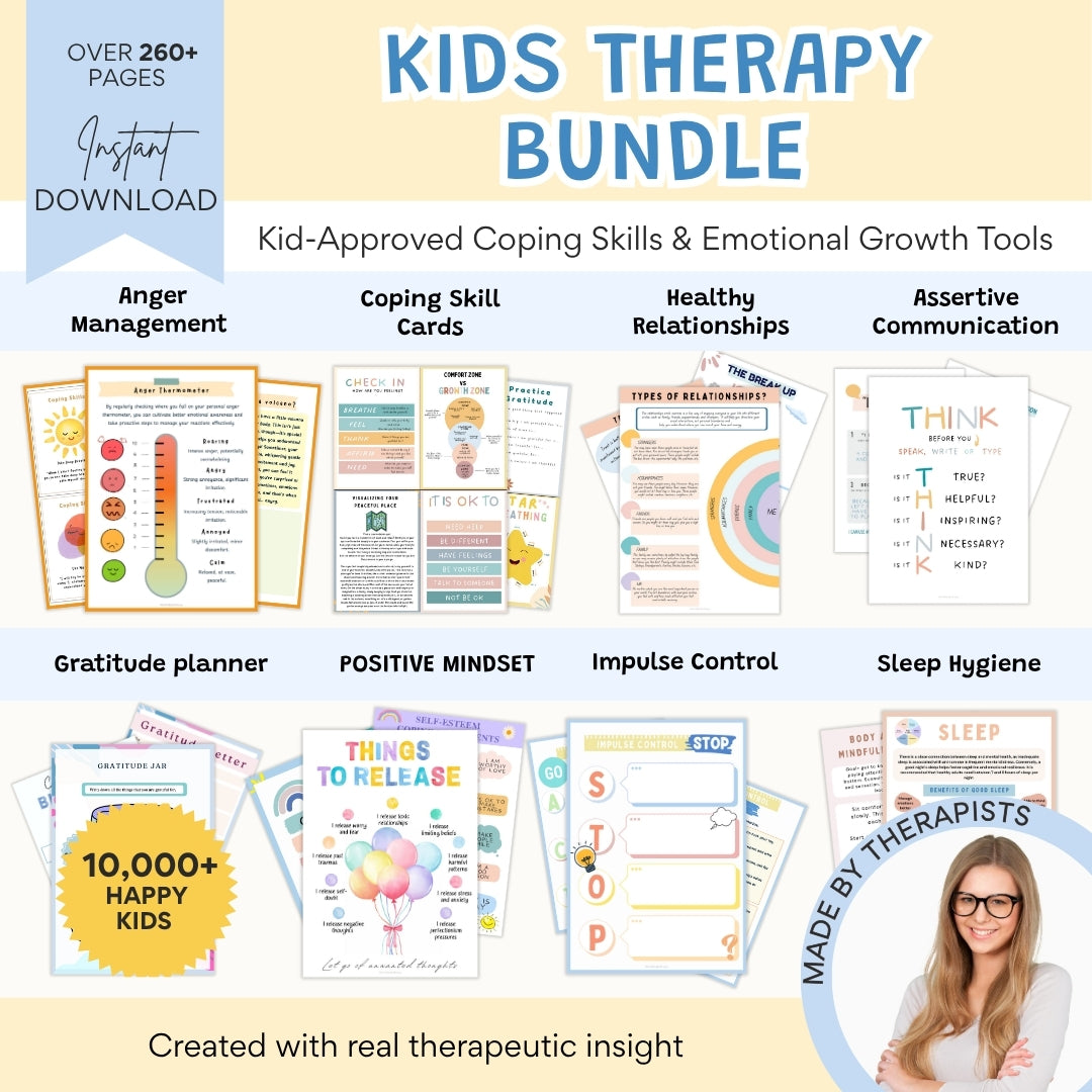 Kids Therapy Bundle – 260+ Pages of Coping Skills, Emotions & Mental Health Worksheets for Kids