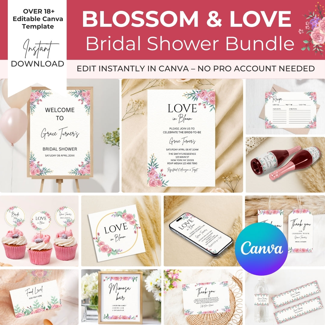 Blossom & Love Bridal Shower Collection – Elegant Templates & Fun Games for a Perfect Celebration