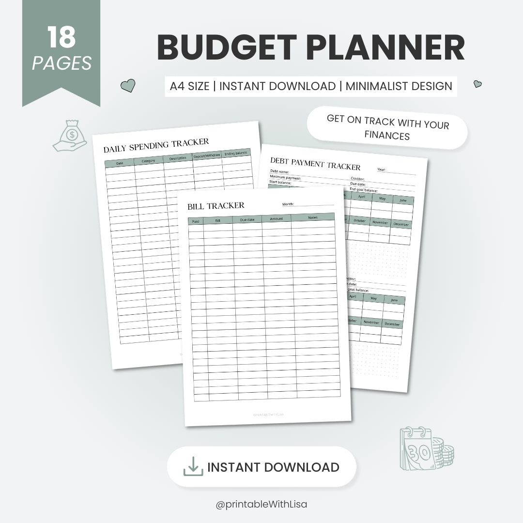Budget Planner Printable, Finance Planner, Monthly Budget, Weekly Budget, Budget Template