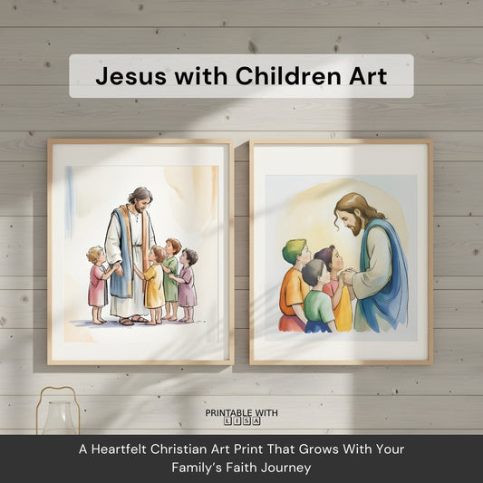 Jesus with Children Art – Gentle Christian Wall Artwork for Families