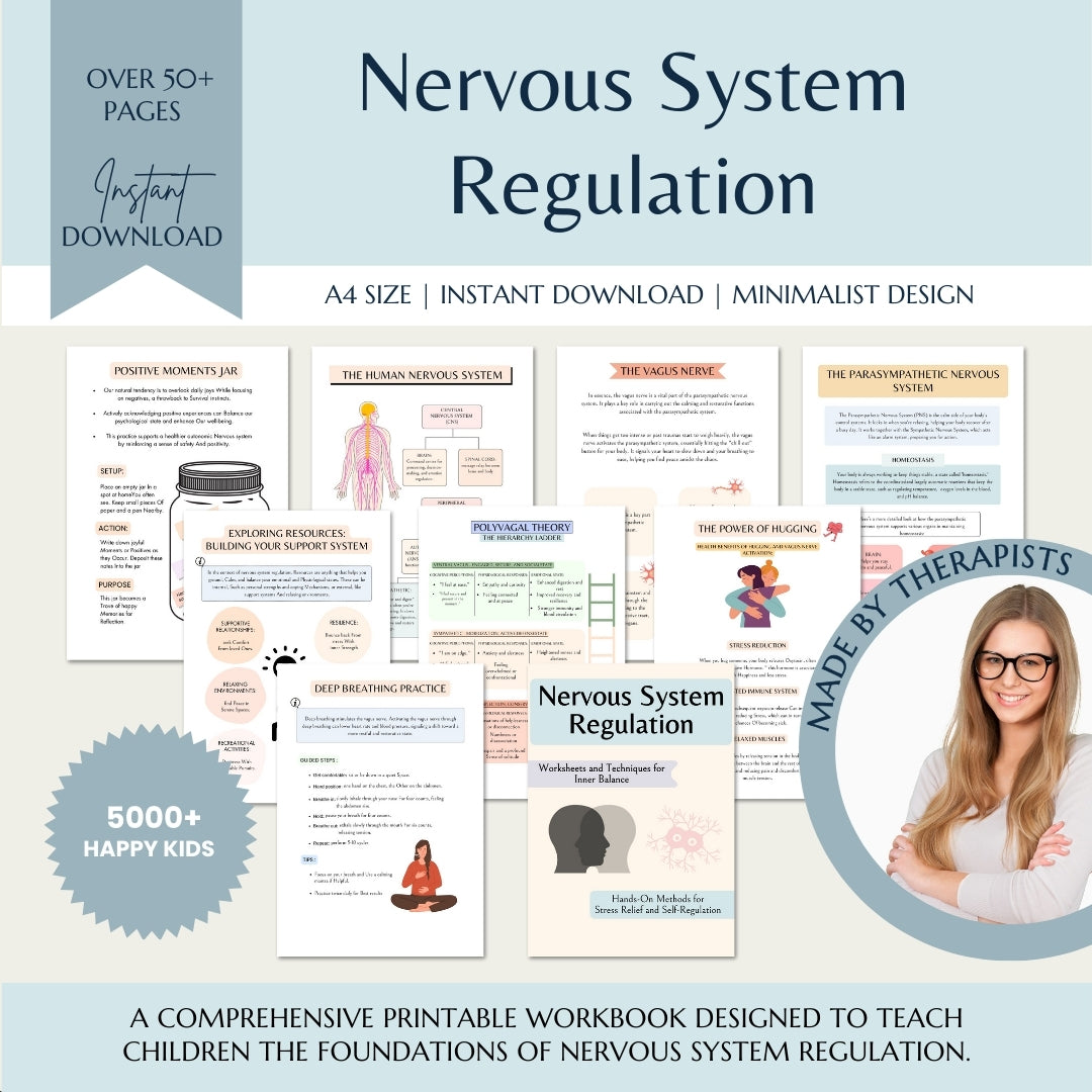 Nervous System Regulation Workbook, Somatic Exercise Polyvagal Theory Ladder Vagus Vagal Nerve Therapy Techniques Worksheets Co-regulation