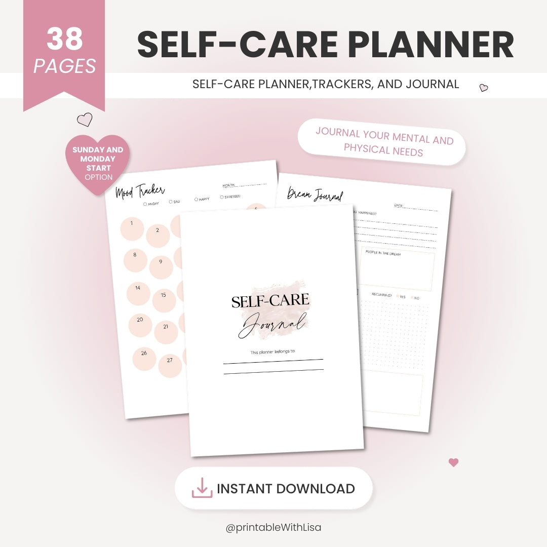 Self-Care Planner Printable, Self Love Worksheet, Self-Love Journal, Mental Health Worksheet