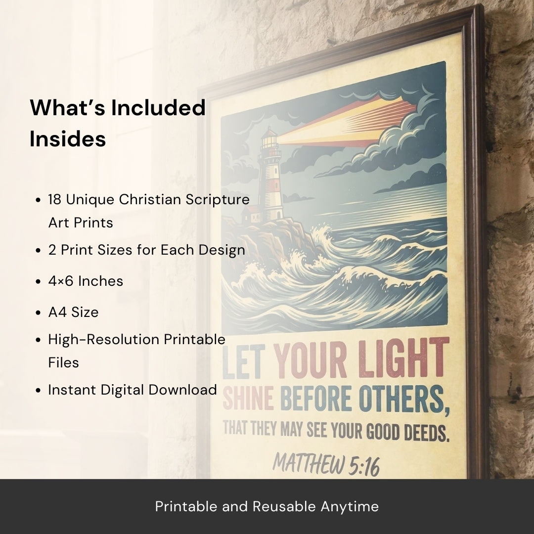 The Good Shepherd Scripture Wall Art Set – 18 Vintage Christian Designs