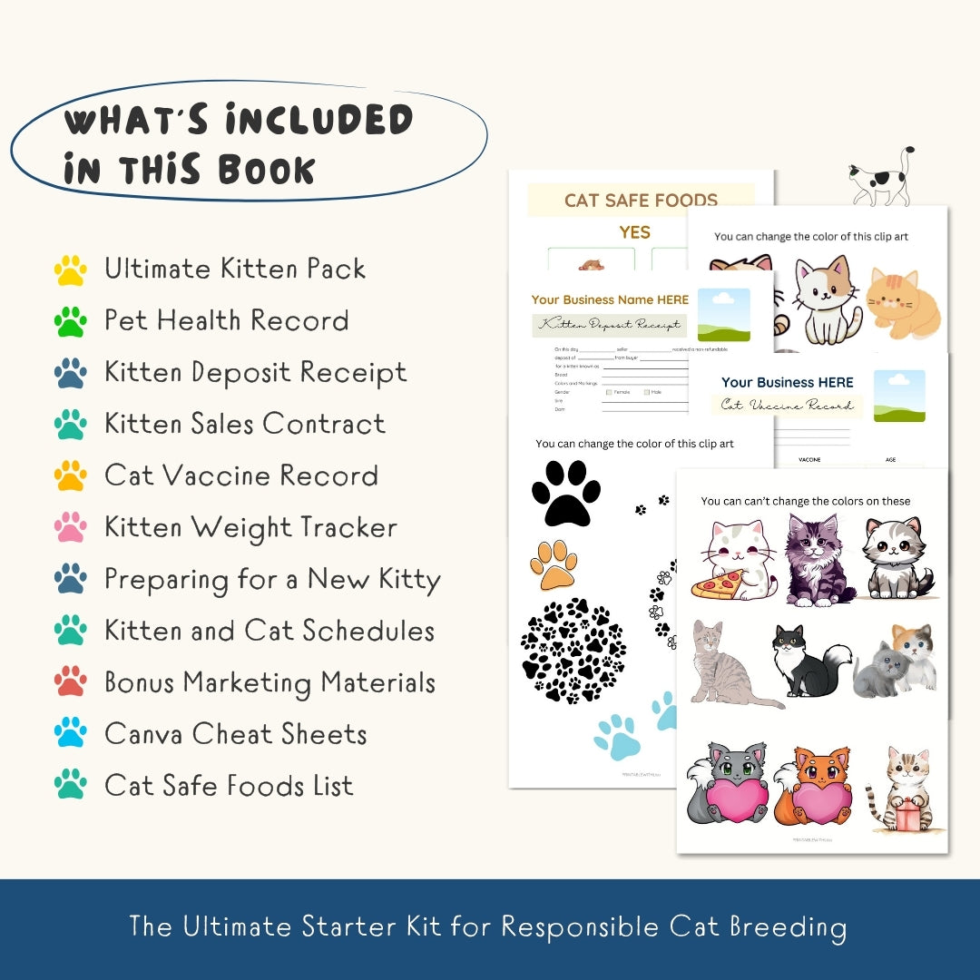 The Ultimate Cat Breeder Digital Kit | 147+ Editable Pages | Sales Contracts, Health Records, Certificates & More