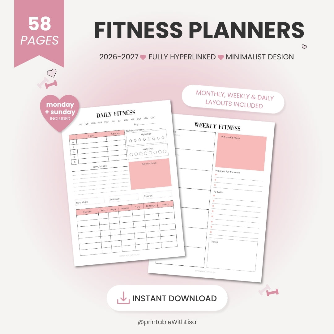 Fitness Planner Bundle Printable, Workout Planner, Weekly Fitness, Weight Loss Tracker, Daily Fitness, Letter