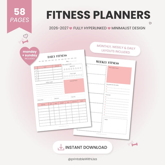 Fitness Planner Bundle Printable, Workout Planner, Weekly Fitness, Weight Loss Tracker, Daily Fitness, Letter