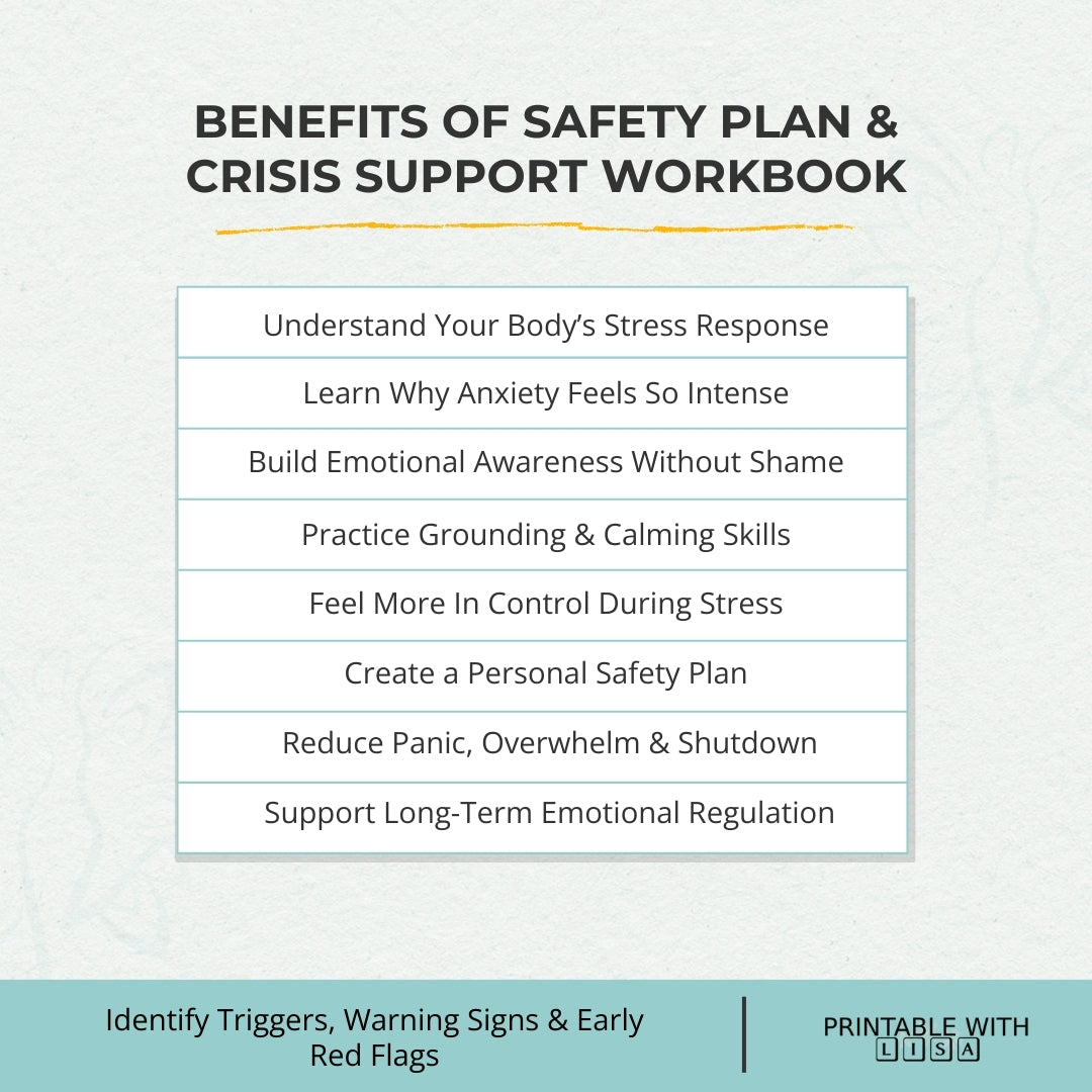Safety Plan & Crisis Support Workbook (Feel Safe, Calm & In Control)