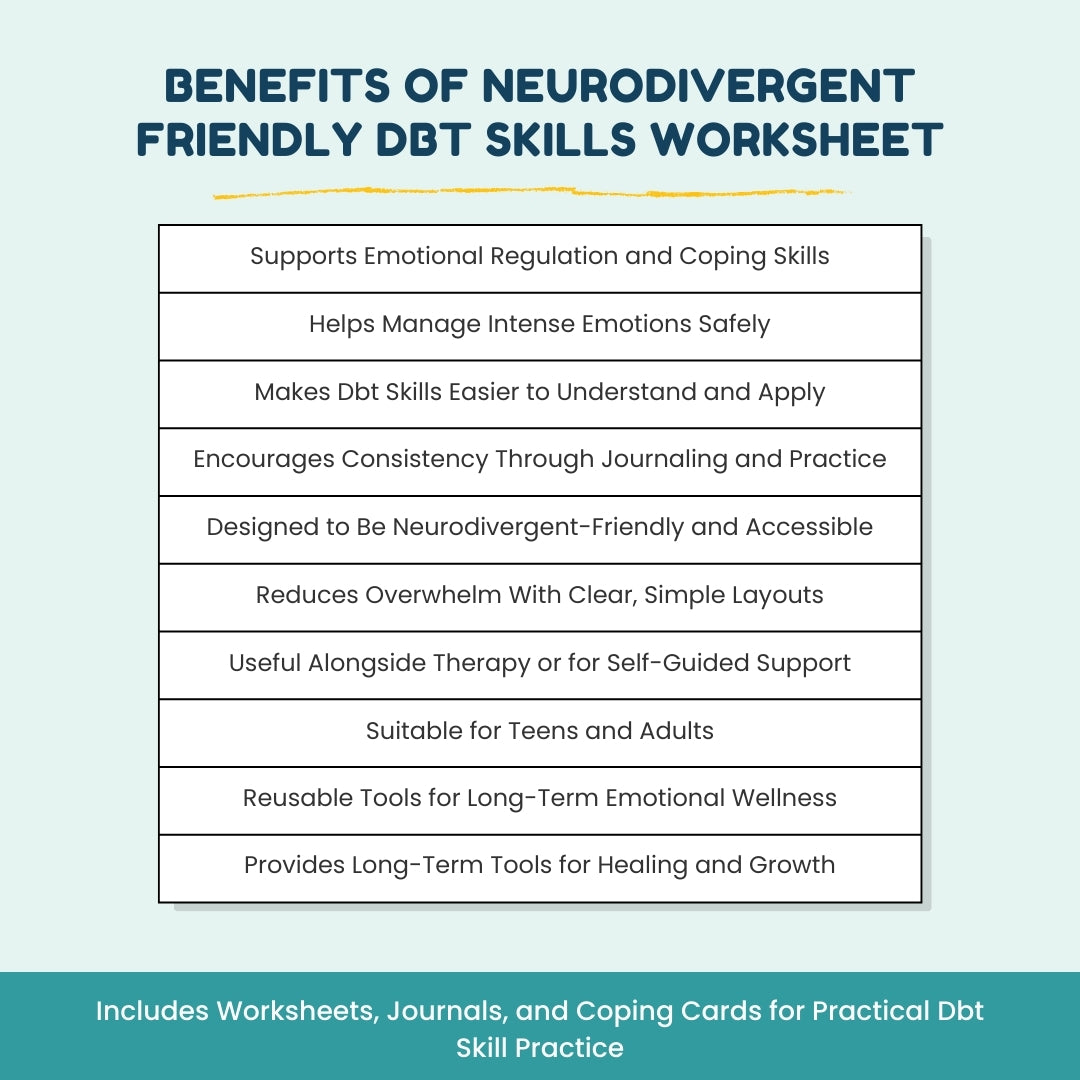Ultimate Neurodivergent Friendly DBT Skills Worksheet – Calm & Control Toolkit