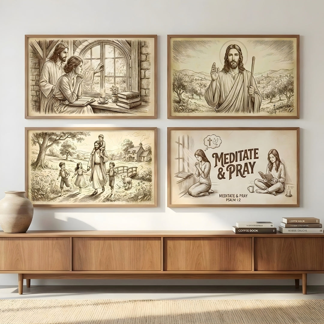 The Good Shepherd Scripture Wall Art Set – 18 Vintage Christian Designs