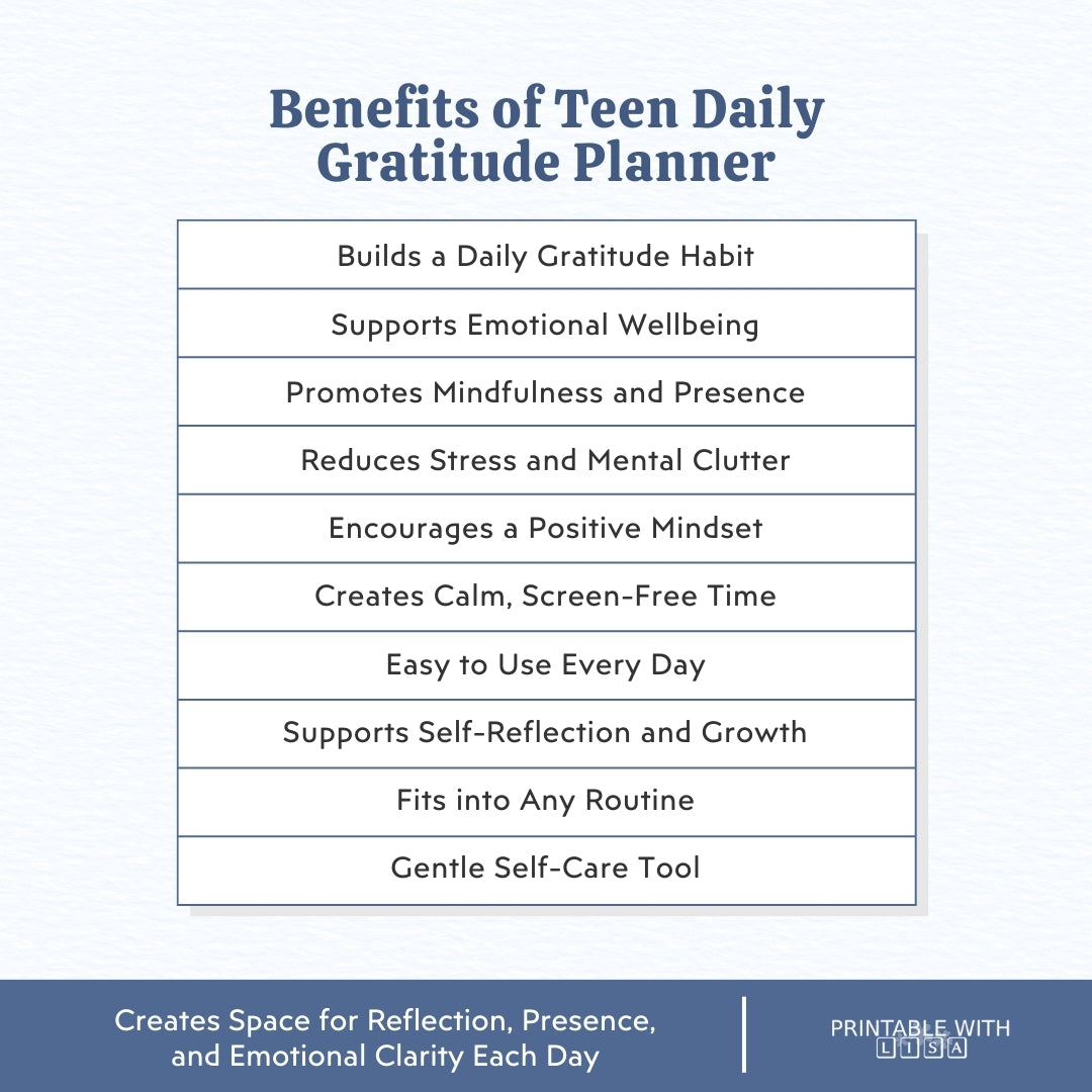 Teen Daily Gratitude Planner — Calm, Confidence & Mindful Days