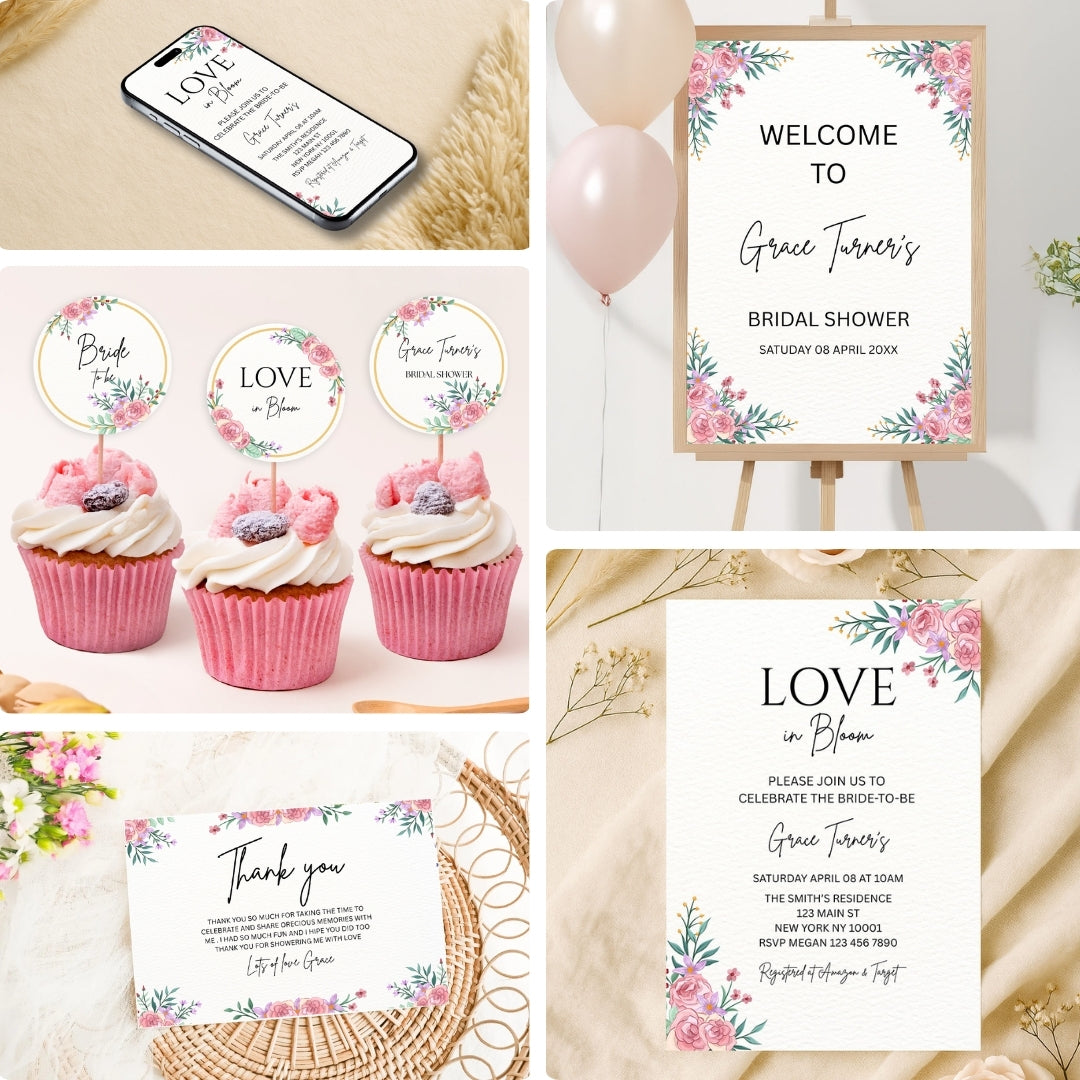 Blossom & Love Bridal Shower Collection – Elegant Templates & Fun Games for a Perfect Celebration