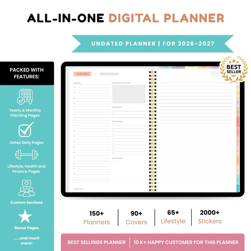 Digital Planner, Goodnotes Planner, iPad Planner, Notability Planner, Dated Digital Planner, 2023 2024 Undated Planner