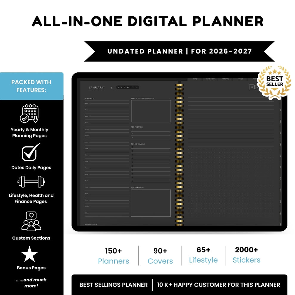 Dark Mode Digital Planner, Goodnotes Planner, iPad Planner, Notability ...