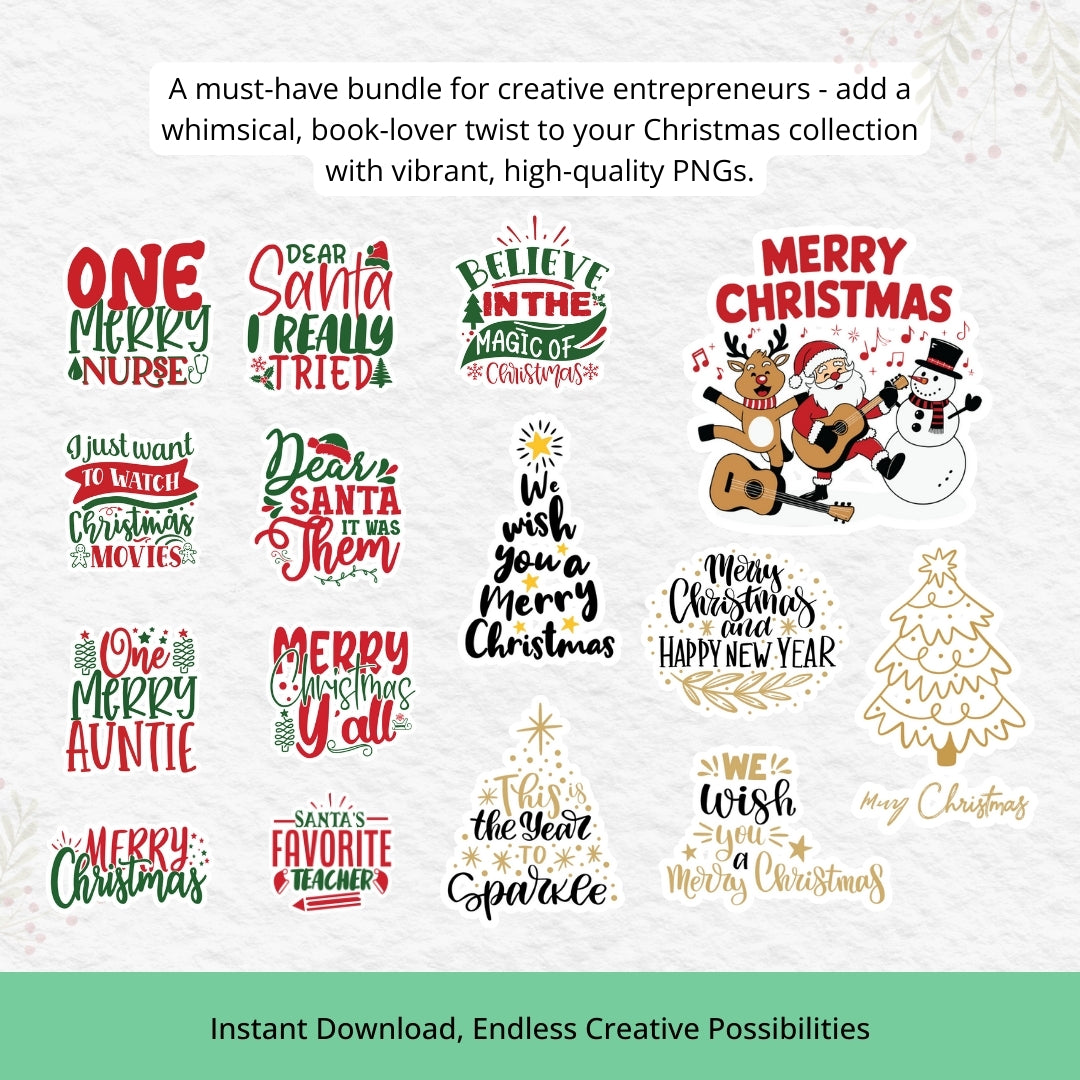 Christmas Bookish PNG Bundle – Cozy Book Lover Clipart Set