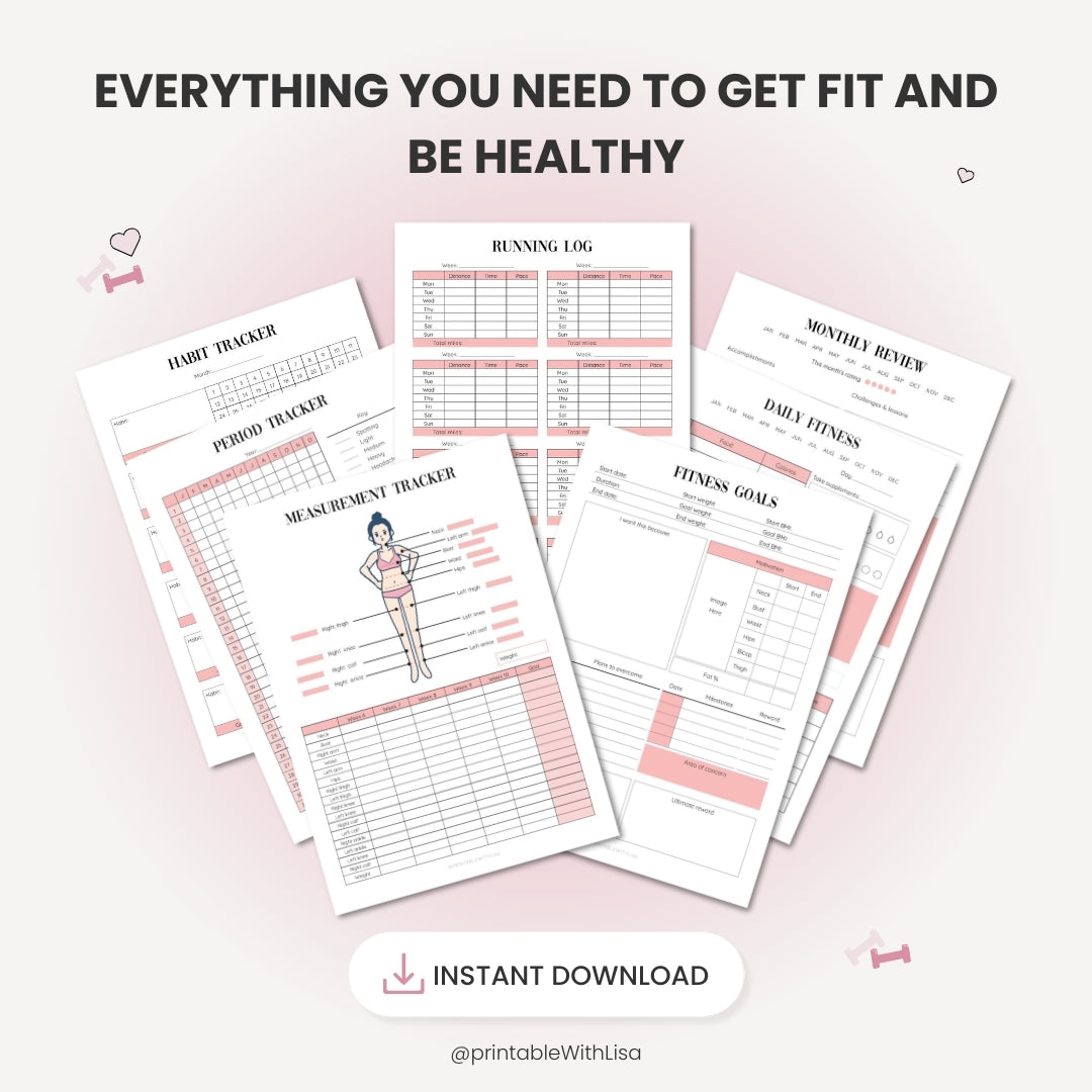 Fitness Planner Bundle Printable, Workout Planner, Weekly Fitness, Weight Loss Tracker, Daily Fitness, Letter