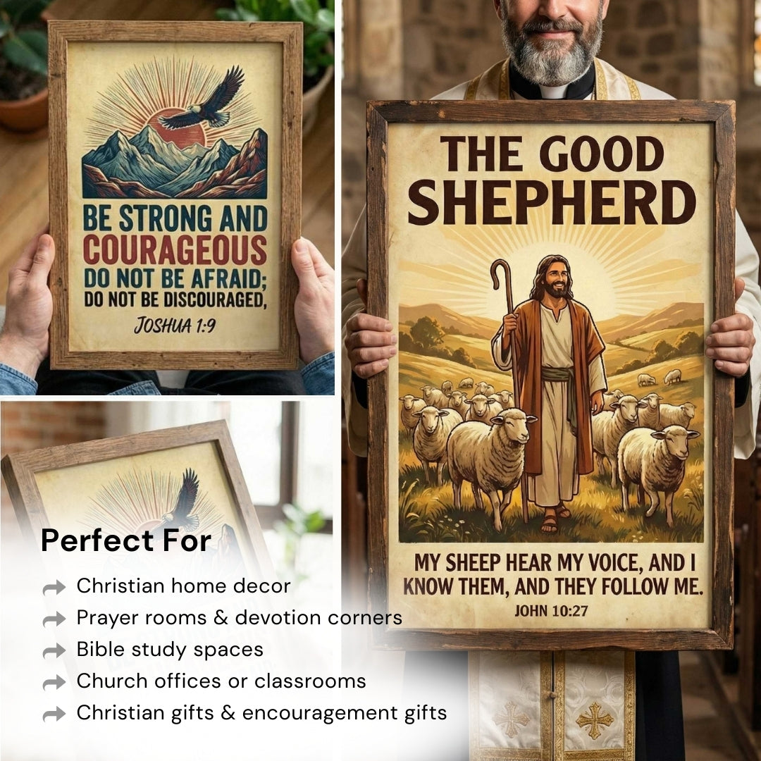 The Good Shepherd Scripture Wall Art Set – 18 Vintage Christian Designs