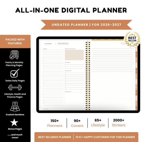 Digital Planner, Goodnotes Planner, iPad Planner, Notability Planner, Dated Digital Planner, 2023 2024 Undated Planner - BOHO THEME PLANNER