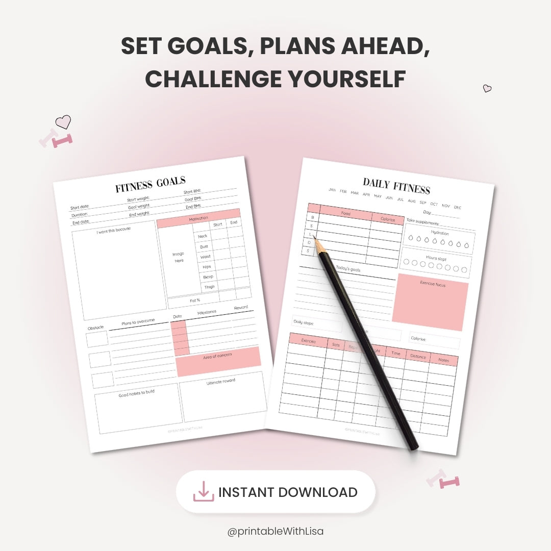 Fitness Planner Bundle Printable, Workout Planner, Weekly Fitness, Weight Loss Tracker, Daily Fitness, Letter