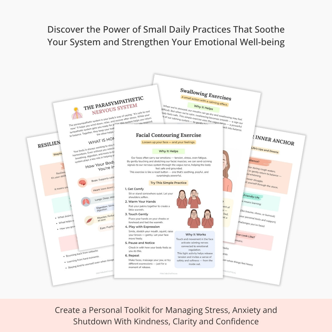 Nervous System Regulation Workbook, Somatic Exercise Polyvagal Theory Ladder Vagus Vagal Nerve Therapy Techniques Worksheets Co-regulation