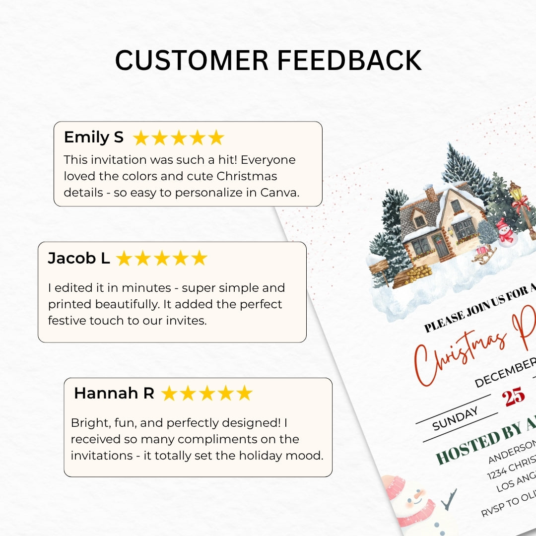 Cozy Christmas Party Invitation Template – Winter Cottage Holiday Invite