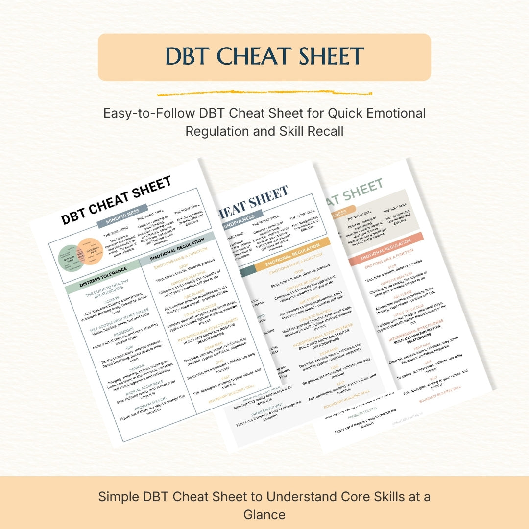 Mental Health / Anxiety Bundle 90% off bundle, DBT Flash Card, DBT Cheat Sheet, DBT Worksheet, Mental Health Journal, Self-Care Planner, Anxiety Journal