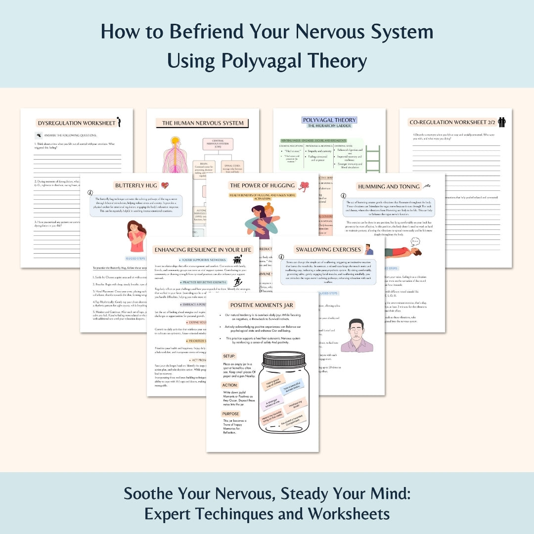 Nervous System Regulation Workbook, Somatic Exercise Polyvagal Theory Ladder Vagus Vagal Nerve Therapy Techniques Worksheets Co-regulation