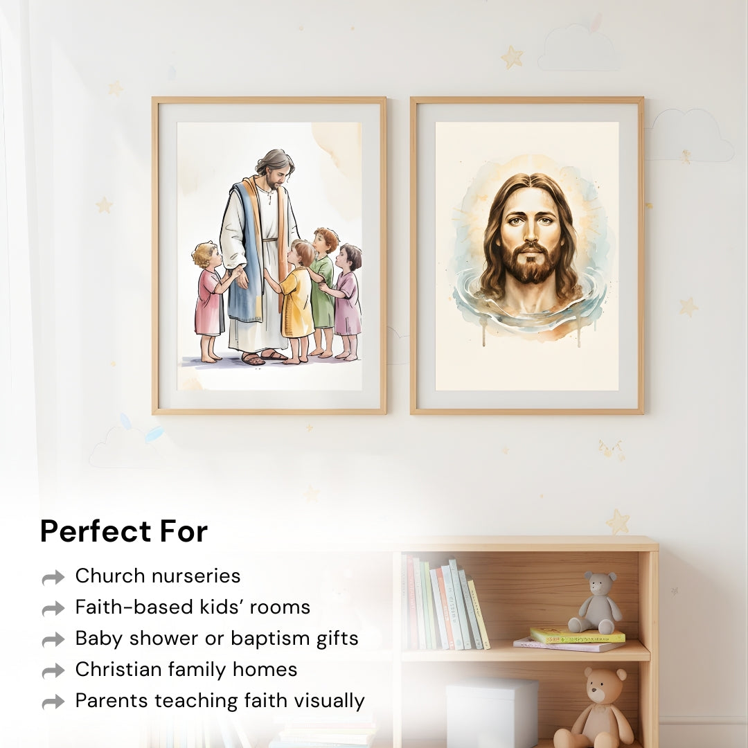 Jesus with Children Art – Gentle Christian Wall Artwork for Families