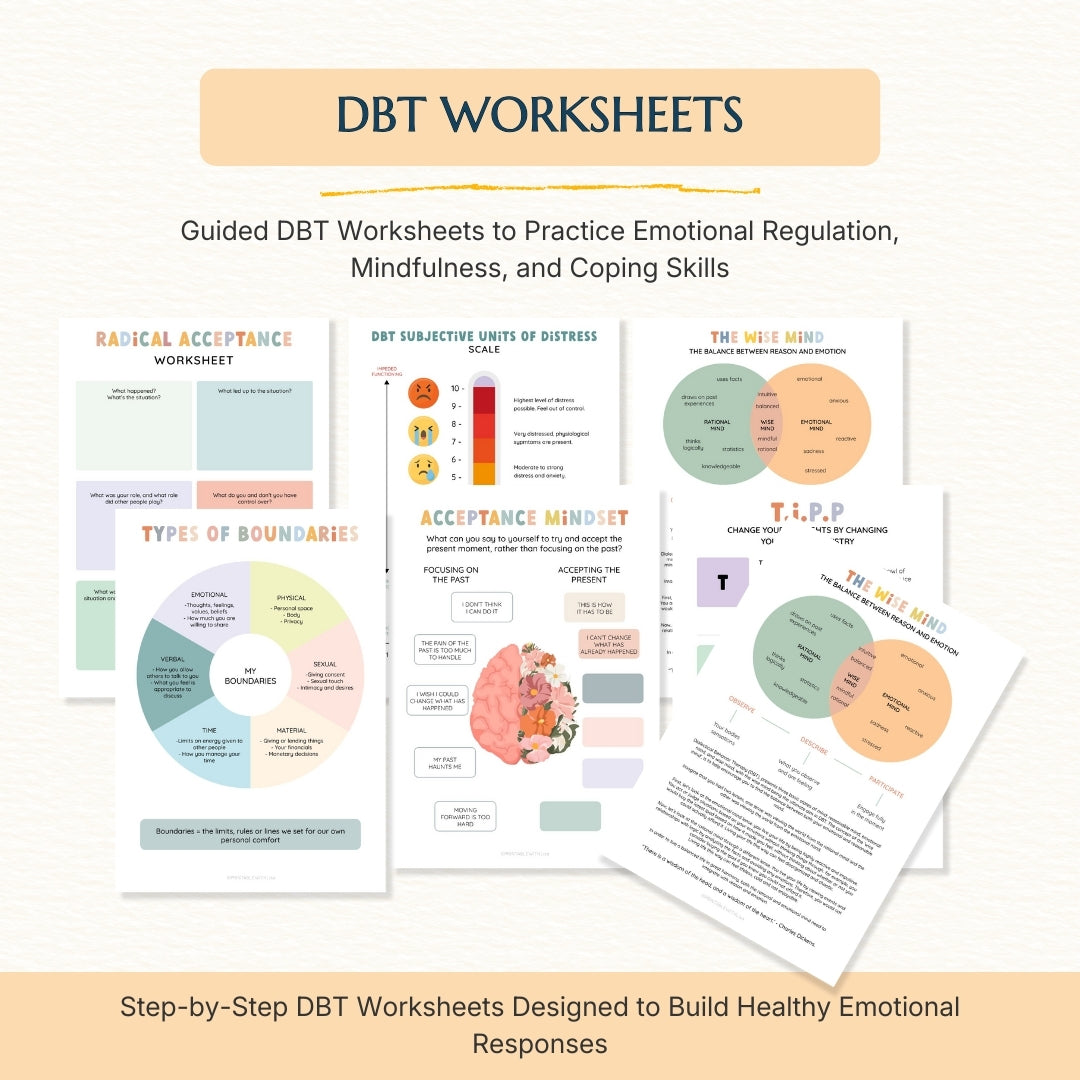 Mental Health / Anxiety Bundle 90% off bundle, DBT Flash Card, DBT Cheat Sheet, DBT Worksheet, Mental Health Journal, Self-Care Planner, Anxiety Journal