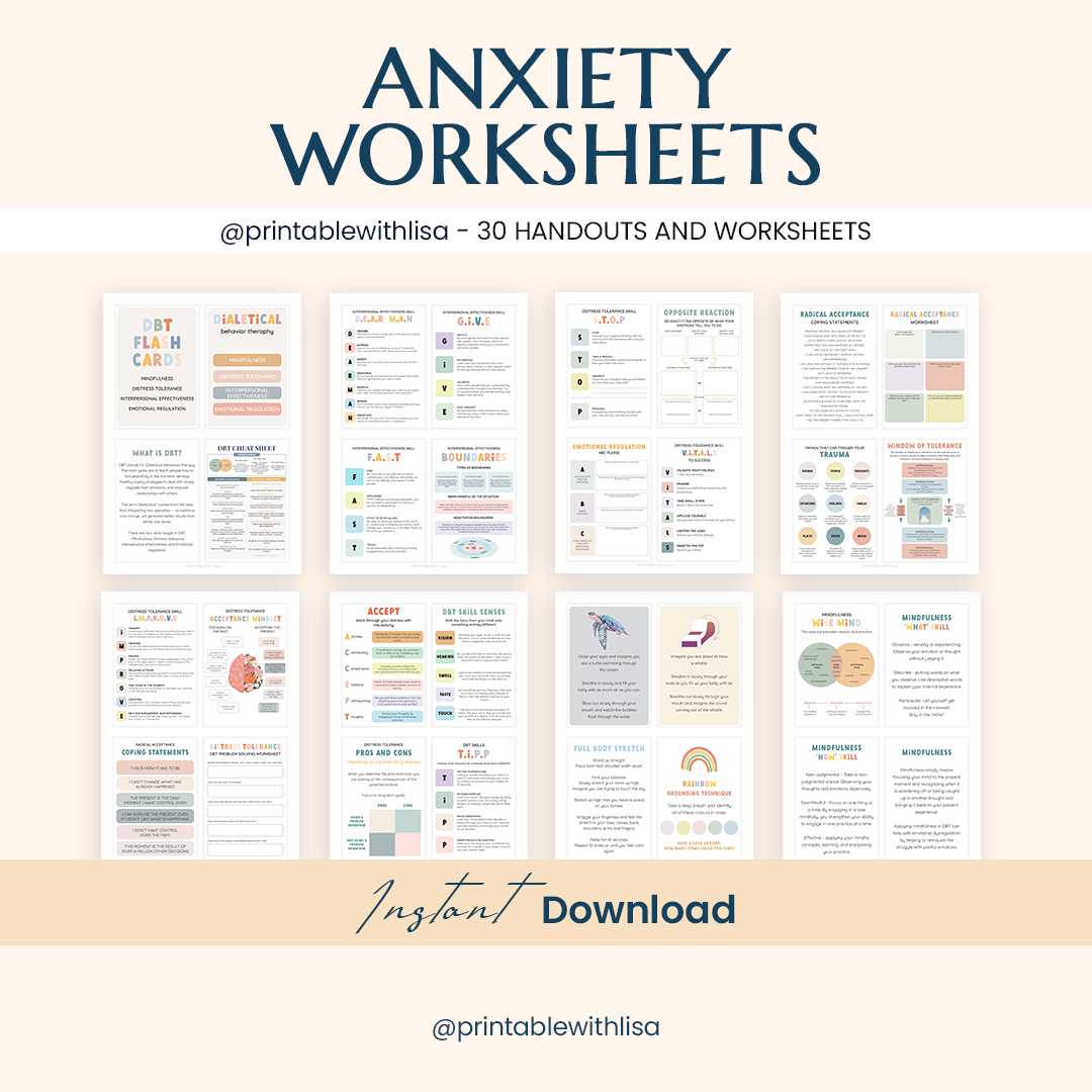 Therapy Worksheet Bundle, Psychology Resources, Inner Critic, Boundaries, Trauma, Acceptance Therapy, Safety Plan, Planner, Affirmations, GAD