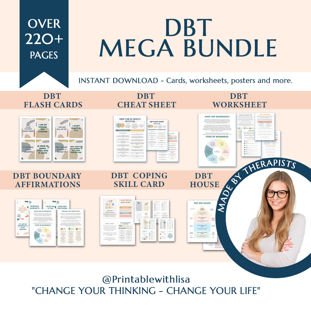 DBT Mega Bundle 90% off bundle, DBT Skills, DBT Workbook, Therapy Worksheet, Therapy Tools, DBT Flash Cards, DBT Cheat Sheet