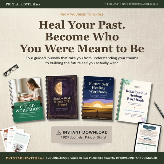 From Wounded to Whole 90% off bundle, shadow work journal, C-PTSD workbook, relationship healing journal, inner child therapy, future self journal, trauma recovery printable