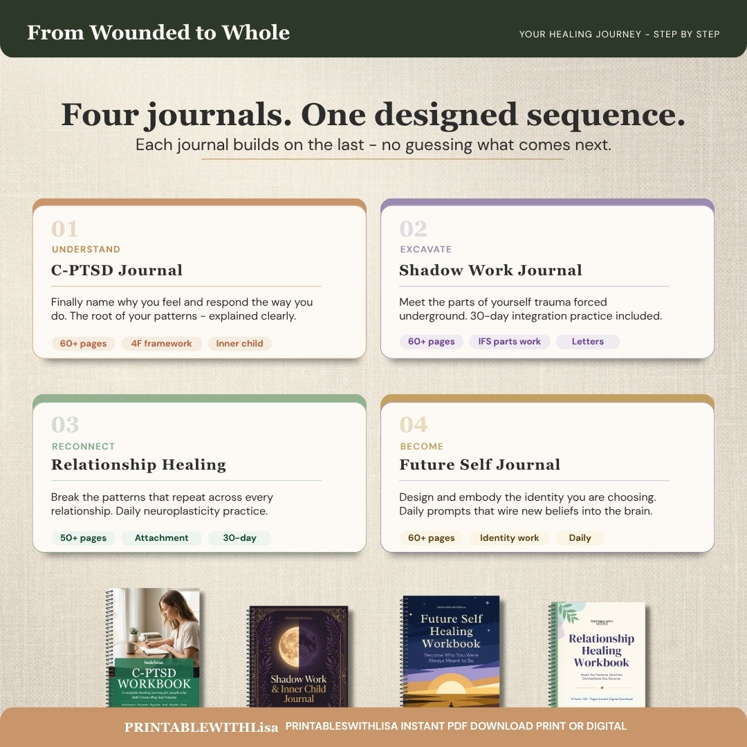 From Wounded to Whole 90% off bundle, shadow work journal, C-PTSD workbook, relationship healing journal, inner child therapy, future self journal, trauma recovery printable