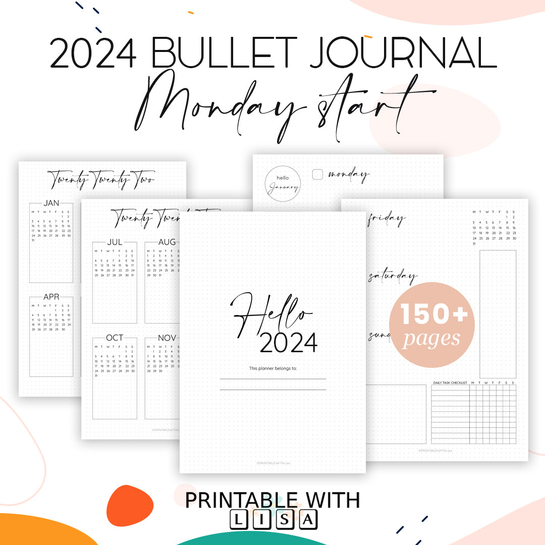 2024 Bullet Journal, Monday Start, Dotted Grid, Printable BUJO