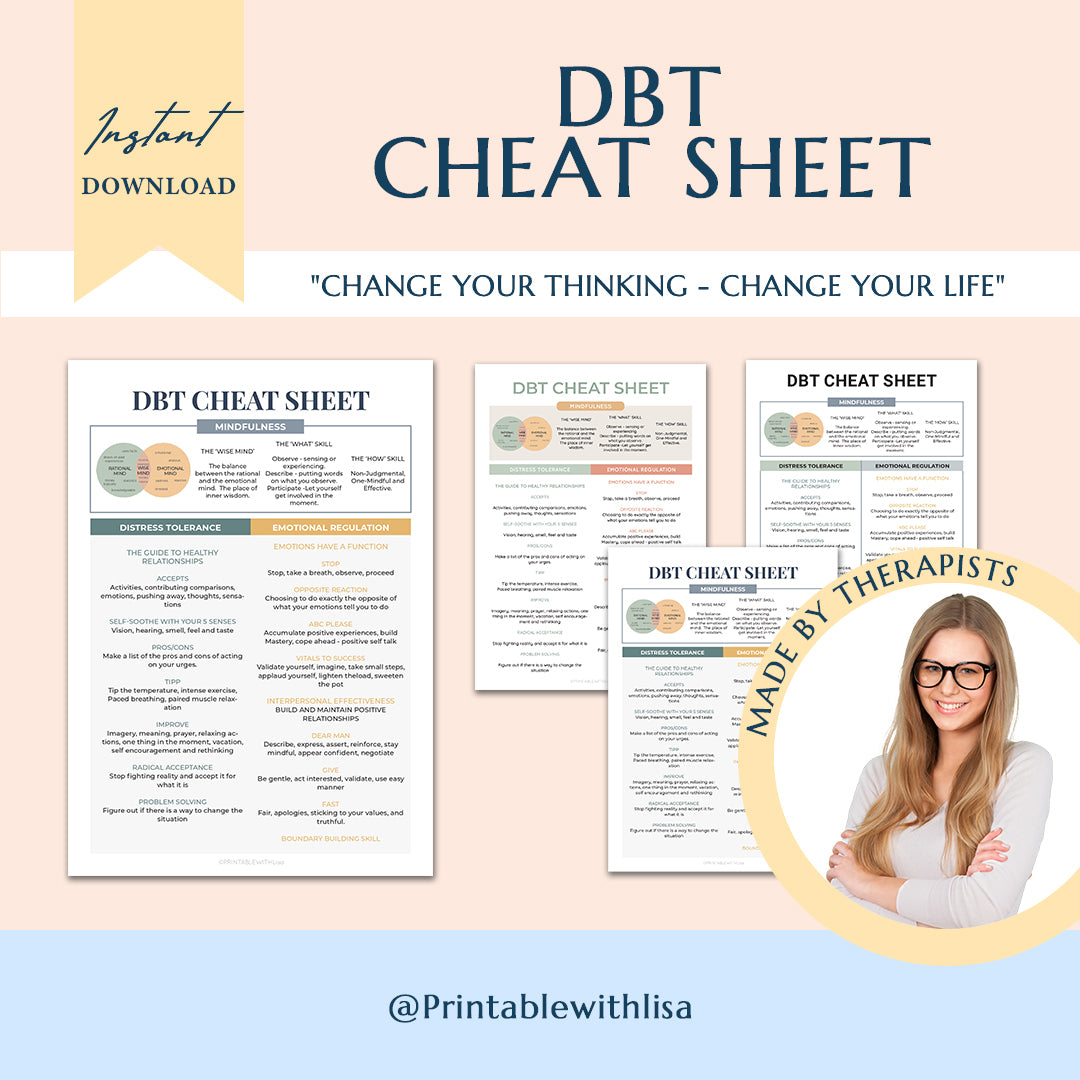 Mental Health / Anxiety Bundle 90% off bundle, DBT Flash Card, DBT Cheat Sheet, DBT Worksheet, Mental Health Journal, Self-Care Planner, Anxiety Journal