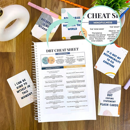 Mental Health / Anxiety Bundle 90% off bundle, DBT Flash Card, DBT Cheat Sheet, DBT Worksheet, Mental Health Journal, Self-Care Planner, Anxiety Journal