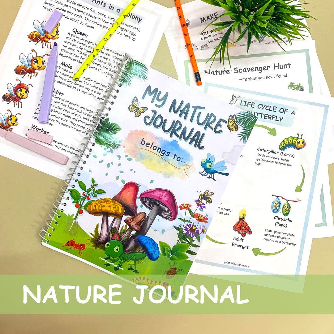 Printable Nature Journal | Homeschool Learning Materials | Charlotte Mason Nature Study | Preschool Curriculum | Toddler Busy Book Printable