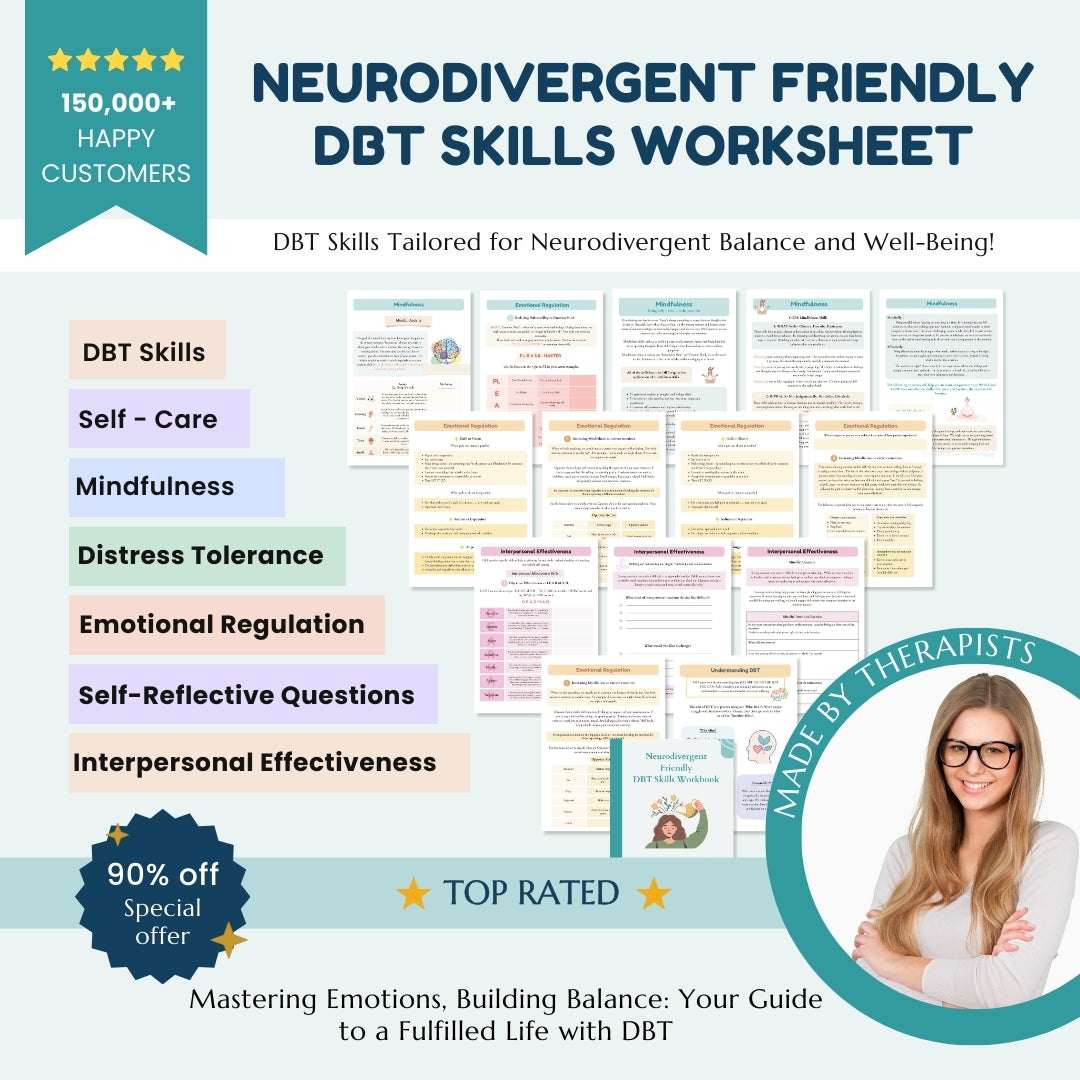 Neurodivergent Friendly DBT Skills, DBT Worksheets, DBT, Emotional Regulation, Neurodivergent, Autism, bpd, therapy worksheets, borderline