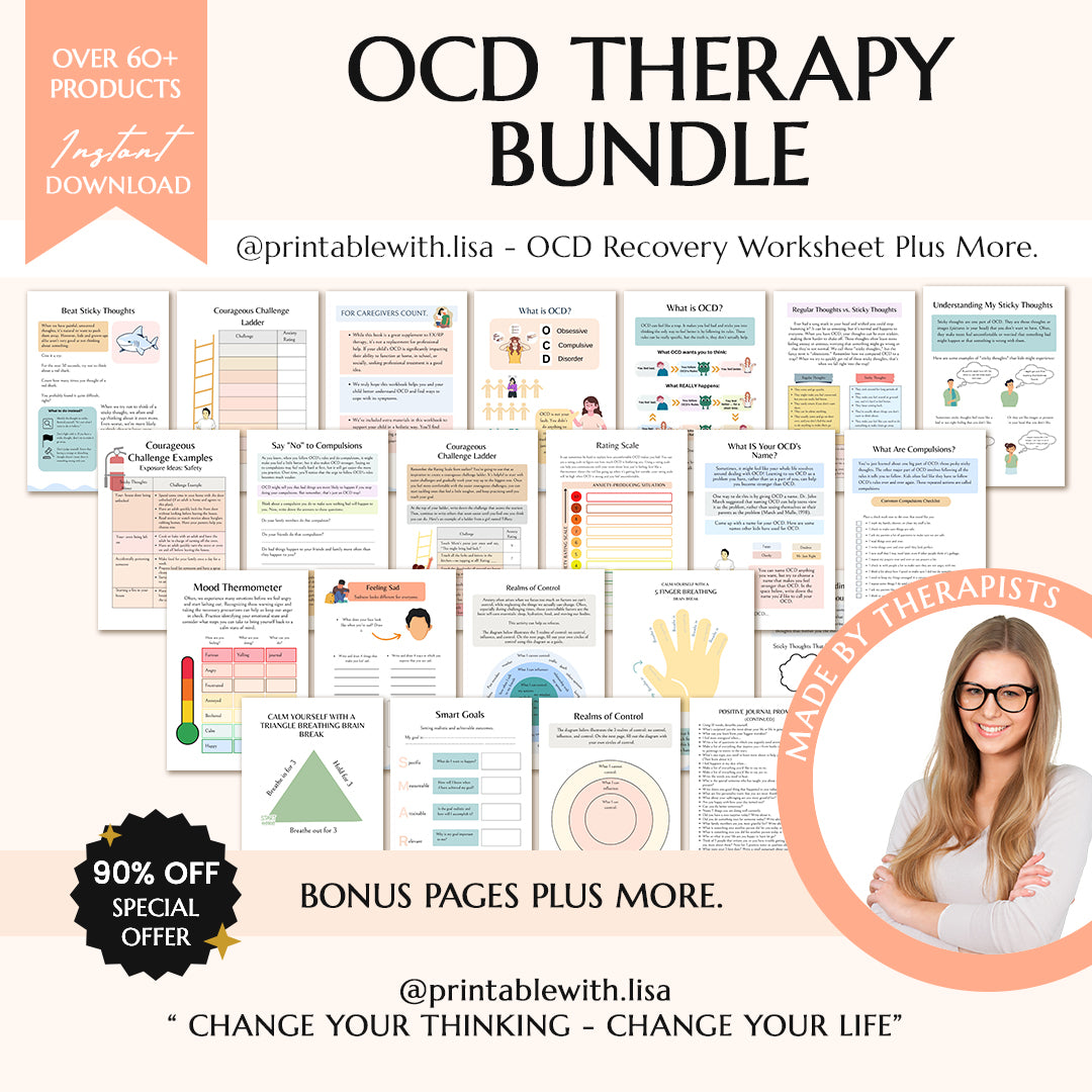 OCD Therapy Worksheets | OCD Tracker and Journal Pages | OCD Management Solutions | Self-Care Workbook Printable